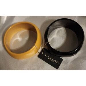 NWT Black Label by Chicos Chunky Bangle Bracelet Set Black Mustard Stackable